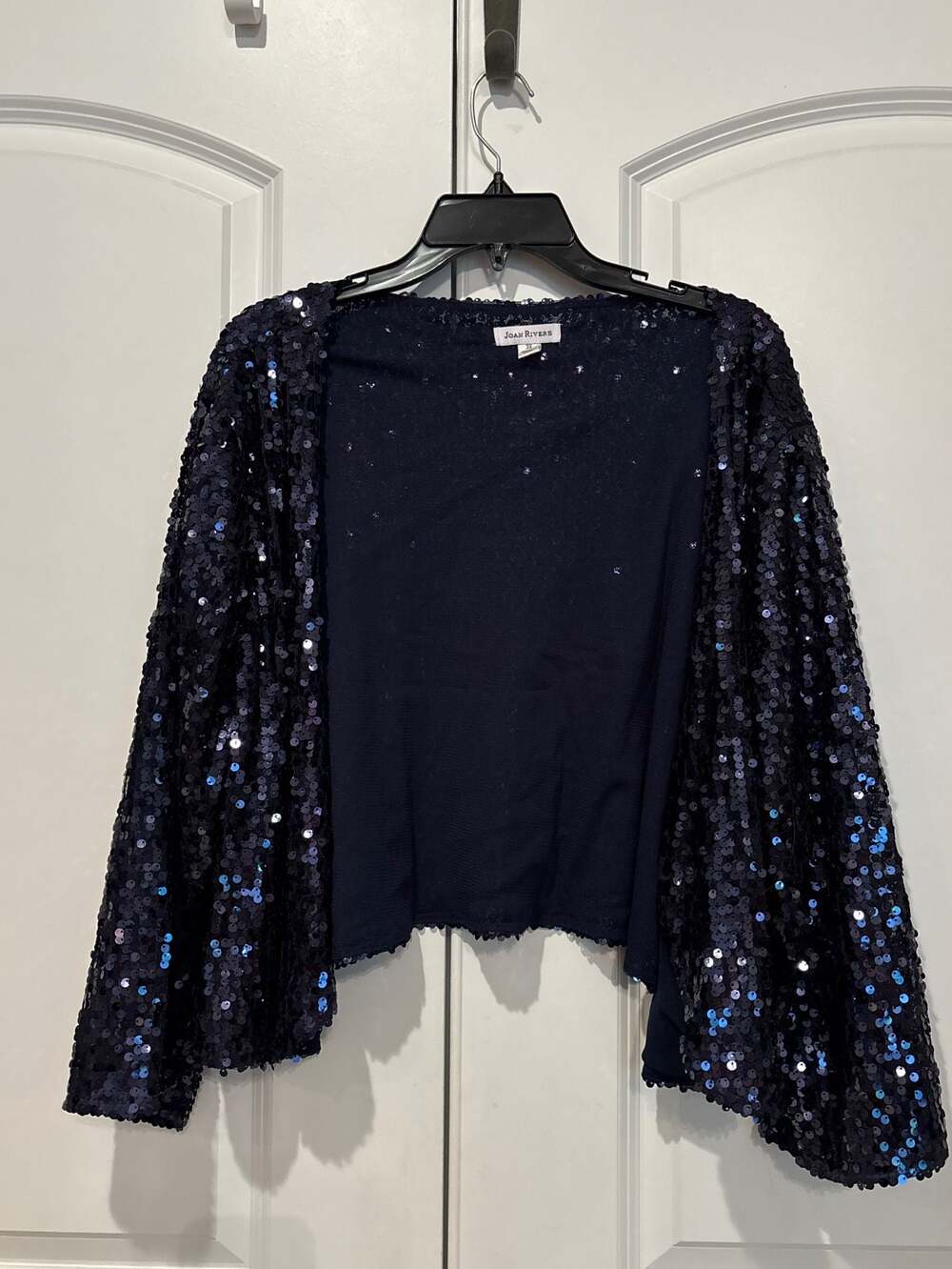 Joan Rivers Navy Blue Sequin Open Front Cardigan Shrug 3X
